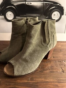 Toms Damen-Stiefeletten olivgrün seitlicher Reißverschluss zehenfrei Blockabsatz Größe 8 - Bild 1 von 8