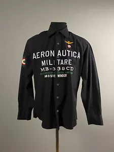 Camicia uomo Aeronautica Militare nera ricamata grande logo abbottonata taglia L - Foto 1 di 8