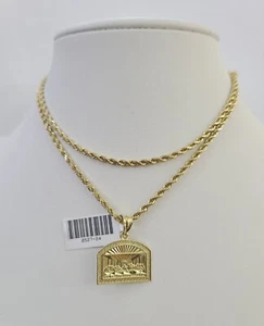 10k 2.5mm Rope Chain Last Supper Pendant 18"-30" Yellow Gold Set Charm Necklace - Picture 1 of 8