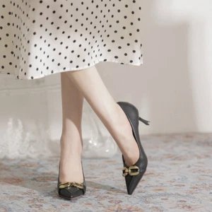 Women Classic Office Pump Shoes Kitten Heel Pointed Toe Slip On Dress Shoes - Picture 1 of 9
