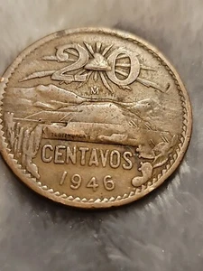 Coin Mexico 20 cents Teotihuacan escarse date 1946 fair condition - Picture 1 of 5