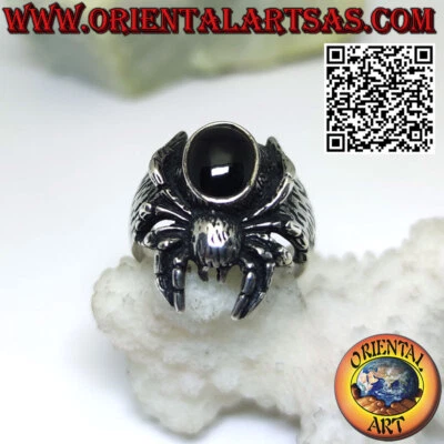 Anello in argento 925 ‰ di un ragno Tarantola con onice ovale tridimensionale - Immagine 1 di 4
