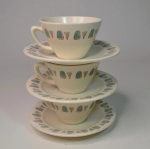 Metlox 3 Cups & Saucers Pottery Navajo Poppytrail MCM Atomic Modern 1950s Retro - Picture 1 of 3