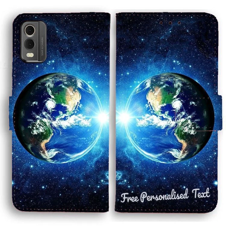 Personalised Text Wallet Phone Cover For Nokia Series - Planet Earth Galaxy - Image 1 of 1