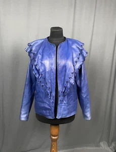 ¡EXTREMADAMENTE RARO! Gianni Versace 70s 80s Chaqueta de cuero azul sin cuell... - Imagen 1 de 12