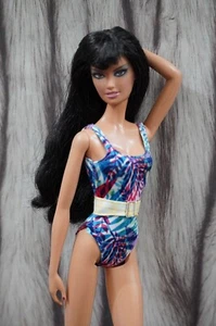 Barbie Beach Fashions Badeanzug tropische Palmen Einteiler mit kariertem Gürtel - Bild 1 von 6