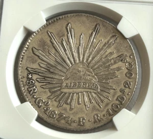 MEXICO SILVER 8 REALES 1874 GO FR AU DETAILS NGC - Picture 1 of 4
