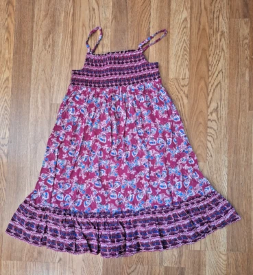 Monsoon Crimped Chest Butterfly Print Adjustable Strap Cotton Summer Dress 11-12 - Image 1 of 4