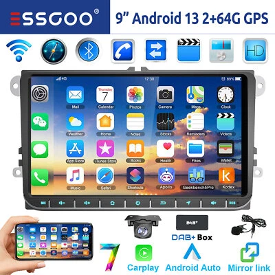 Autoradio DAB+ Carplay Android 13 64G GPS WIFI RDS CAM Per VW Golf 5 6 EOS Caddy - Immagine 1 di 4