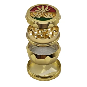 Grinder Crusher Metal Gold 4 Teilig Tabakmühle & Feinsieb 55mm - Bild 1 von 8