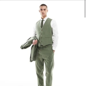 ASOS DESIGN gilet tuta slim con lana a spina di pesce verde Reg 36” - Foto 1 di 10