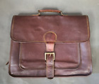 Vintage Brown Leather Briefcase Organizer Laptop Business Messenger Pockets