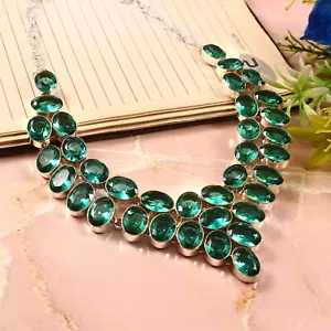 925 Sterling Silver Roses Cut Green Tourmaline Gemstone Jewelry Necklace - Picture 1 of 3