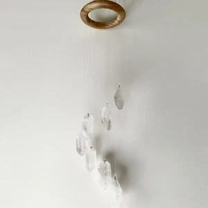 NEW! Handmade WHITE QUARTZ SPIRAL MOBILE / SUN-CATCHER — 7 Crystals + Wood 17x3” - Picture 1 of 19