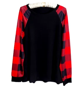 Top Negro Rojo Búfalo Cuadros Manga Larga S Poliéster Cuello Redondo NUEVO De Moda - Imagen 1 de 6