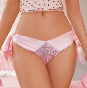 Mutandine donna graziose morbide al tatto di seta raso lati regolabili dettaglio pizzo Sissy - Foto 1 di 10