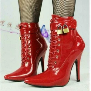 Women Ankle High Locking Sissy Maid Shoe Ballet Boots Sexy 36-46 12cm Heels @HA - Picture 1 of 17