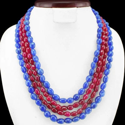 WONDERFUL AMAZING 743.00 CTS EARTH MINED 4 LINE RUBY & SAPPHIRE BEADS NECKLACE - Image 1 of 3