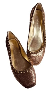 Nichole Miller Glittered Flats Size 9 Copper Women's Shoe Bling Gold Studded - Picture 1 of 8