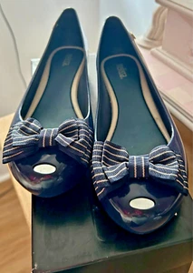 Melissa Navy Stripe Gloss Ballet Flats Size 9 - Picture 1 of 8