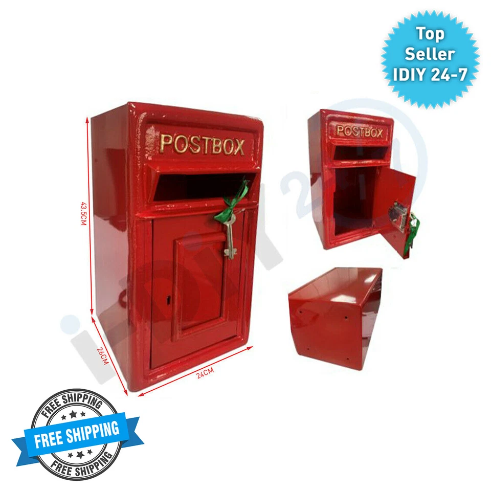 Rolson Floor Mounting Cast Iron Post Box Postal Box Red British Mailbox - Image 1 of 1