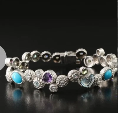 Judith Ripka Sterling "Dew Drop" Multi-Gemstone Tennis Bracelet 7.50” EUC - Image 1 of 4