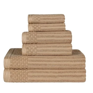 Cotton 6-Piece Solid and Ribbed Towel Set, Face Towels 13” x 13”, Hand Towels... - Picture 1 of 7