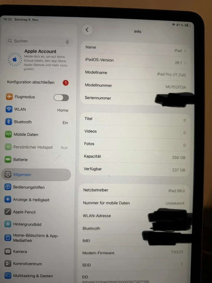 Apple iPad Pro (2018) Wi-Fi + Cellular, 256 GB, 11 Zoll, Space Grau, - Bild 1 von 1