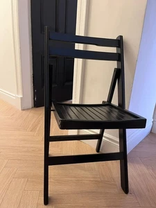 Black Wooden Chair Foldable Garden Living Room Dining Room Vintage - Picture 1 of 3