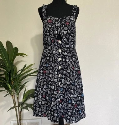 Modcloth Seashore Linen Blend Midi Dress 16W Cutout Black Seashell Fit Flare NWT - Image 1 of 4