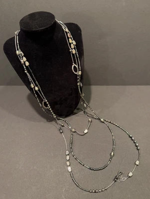 Silpada Sterling Silver Black Beaded Three Strand Draped Necklace - Image 1 of 4