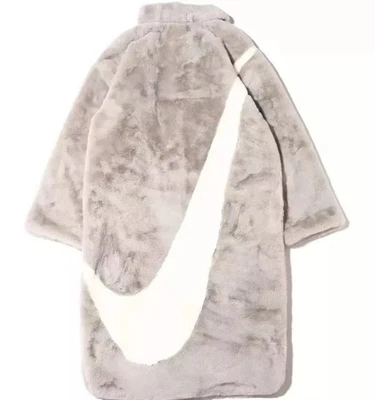 Size 2XL Nike Sportswear Faux Fur Women’s Long Jacket DQ6838-012 Gray White - Image 1 of 4