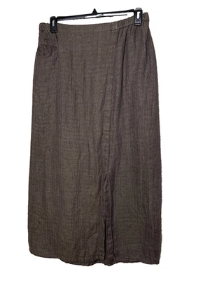 Maxi Falda Midi de Lino Talla L Bolsillo Elástico Lagenlook Marrón Grande FLAX Foto 1 de 4
