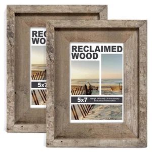 Rustic 5x7 Picture Frame, Reclaimed Barnwood Photo Frame with Tempered Glass,... - Picture 1 of 9