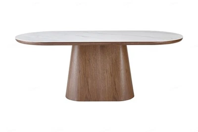 Bianca 200 cm Oval Dining Table - Walnut & White Sintered Stone - Image 1 of 4