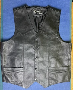 FMC Herren 50T Lederweste Druckknöpfe Biker Motorrad Weste - Bild 1 von 6