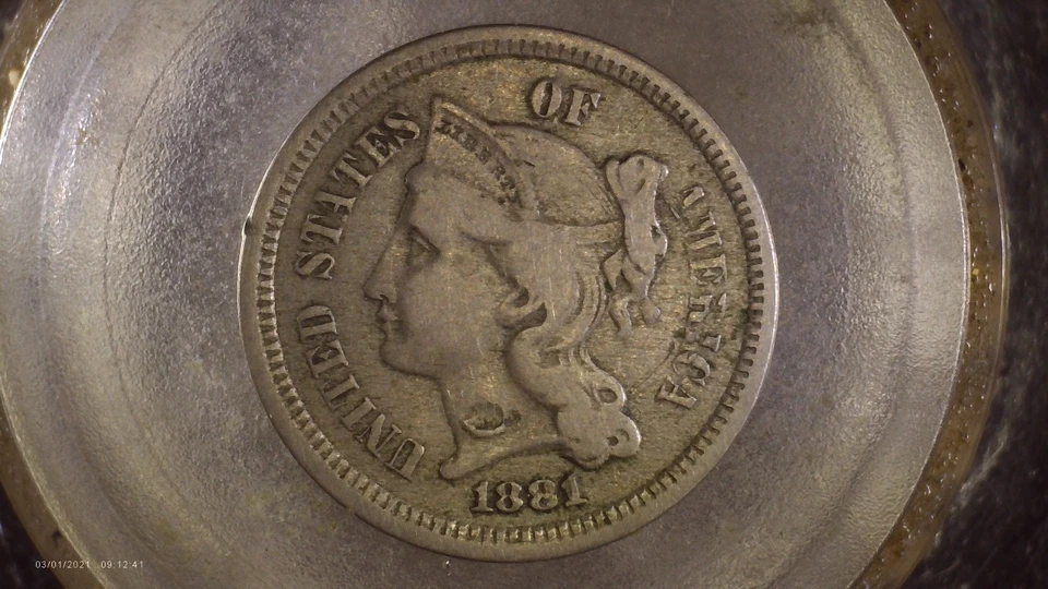 1881 Three Cent Nickel, Choice Almost Uncirculated Higher Grade - Image 1 of 2