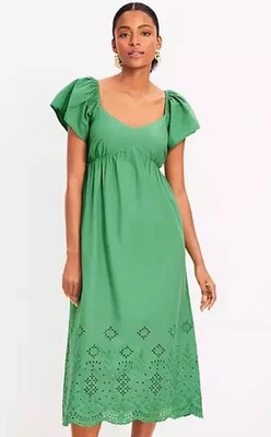 Новый с Ярлыками $99 LOFT S зеленый отверстие платье Sweetheart шеи империи Midi макси Puff рукав - Изображение 1 из 4