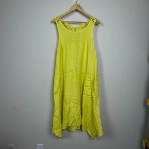 Lea Rigoli L/XL Yellow Linen Midi Dress Made in Italy Coastal Lagenlook - Picture 1 of 7