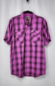 Dixxon Hemd Herren Medium Lila Kariert Rose Up Bambus Knopfleiste Rockabilly Retro - Bild 1 von 14
