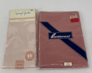 2 Vintage Spring Garden Pink Damask & Fieldcrest Rose Tablecloth 52 X 70 Oblong - Picture 1 of 15