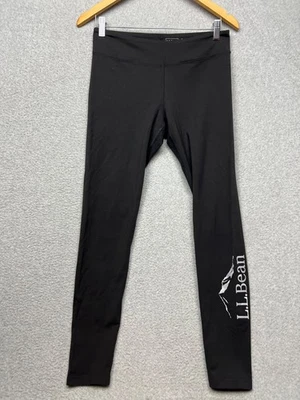 LL Bean Pull On Logo Leggings Womens Size S Stretchy Nylon Outdoor Comfort Black - Image 1 of 4