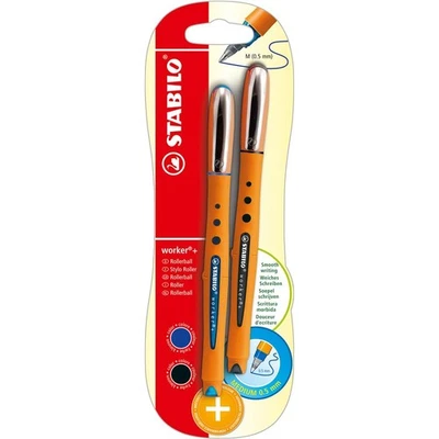 STABILO worker bionic Tintenroller blau schwarz 0,5 mm Patronenroller 2er Set - Bild 1 von 4