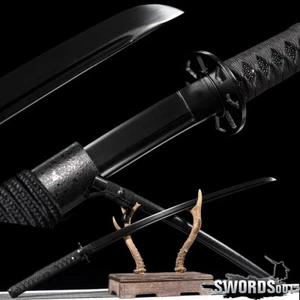 All Black Blade Katana Battle Wrapped T10 Folded Steel Japanese Samurai Sword - Picture 1 of 15