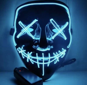 Halloween Clubbing Light Up LED Mask Costume Rave Cosplay Party Purge 3 Modes - Picture 1 of 20