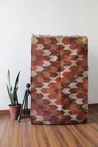 Rug Indian Handwoven Vintage Wool Jute Kilim Home Decor Rectangle Boho Area Rug - Picture 1 of 5