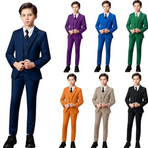 Flower Boy‘s Suits Slim Fit Formal Wedding Tuxedo Blazer Pants Vests Three Pcs - Picture 1 of 27