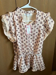 Blusa Joy🌺Joy Rosa/Crema Patrón Floral Encaje Mangas con Volantes Para Mujer Talla M Nueva con Etiquetas - Imagen 1 de 6