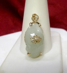 14K GELBGOLD OVALER ANHÄNGER HELLGRÜNE JADE 3,1 GRAMM  - Bild 1 von 7