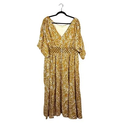 eShakti Wayward Fancies 2X Floral V Neck Smocked Midi Dress Cottagecore Boho - Image 1 of 4